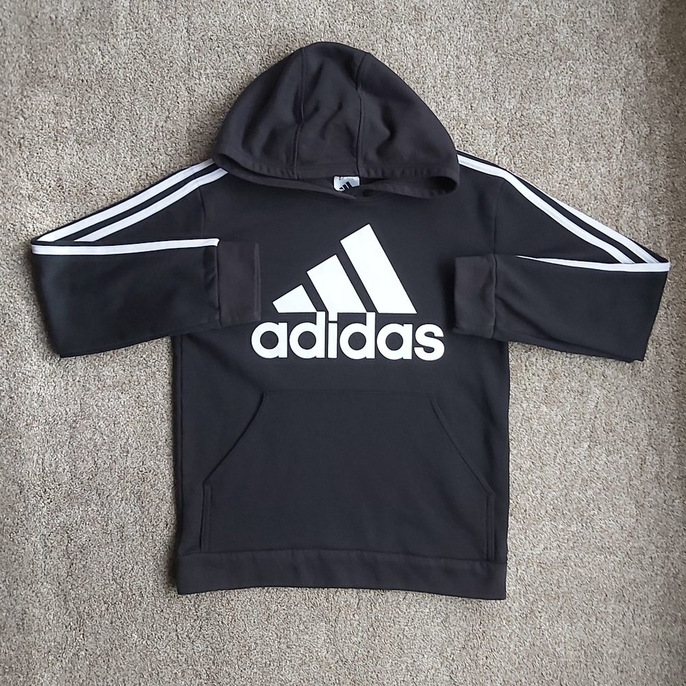 Boy's Adidas Black and White Stripes Logo Hoodie